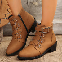 Pointed Toe Ankle Boots: Zippered Knight Boots with Belt Buckle