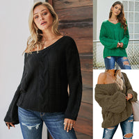 V-Neck Long-Sleeve Knit Sweater: Cozy Loose-Fit Pullover