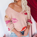 KISS Lips V-Neck Sweater: New Women's Fashion in Cored Yarn