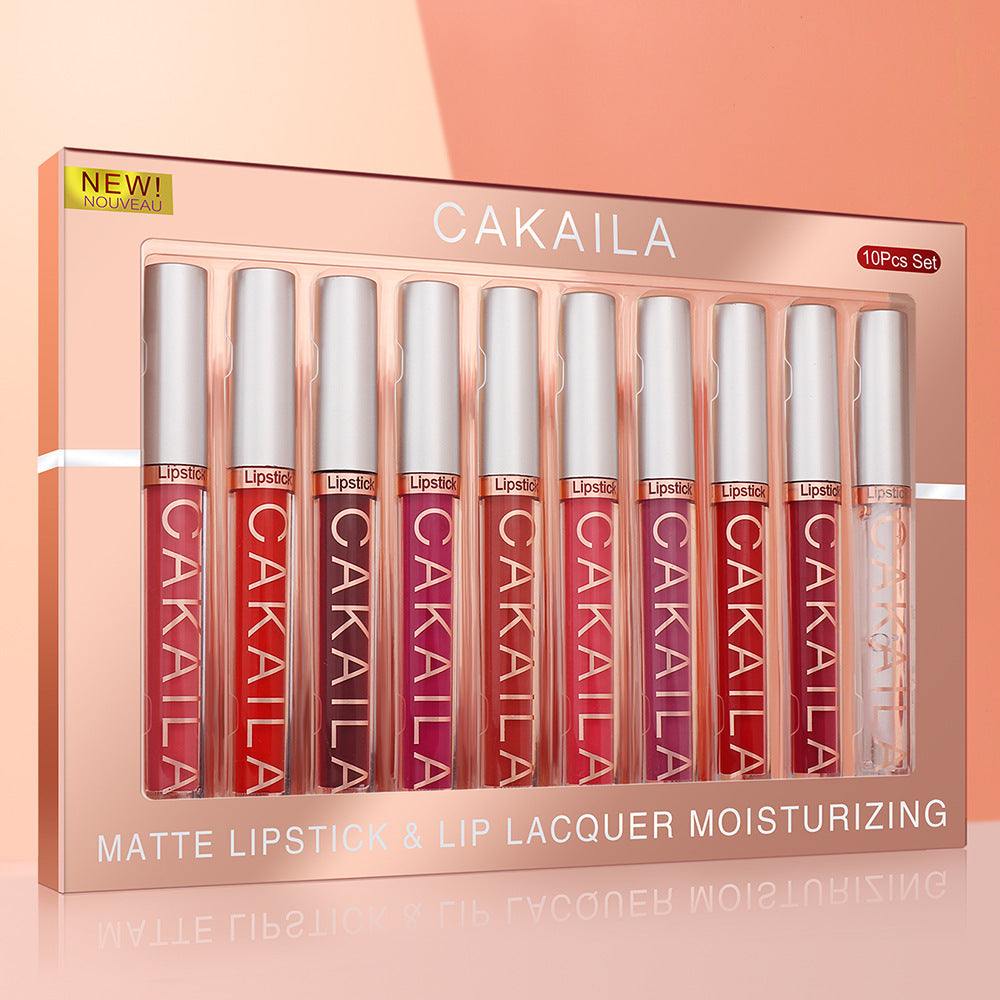 10-Pack Matte Lip Gloss: Waterproof & Nonstick Finish