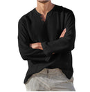 Cotton Linen V-Neck Shirt: Casual, Breathable, Long-Sleeve Beachwear