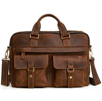 Retro Leather Briefcase - 15.6" Laptop Bag for Men