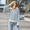 Women's Striped V-Neck Pullover: Casual Color Block Knit for Fall