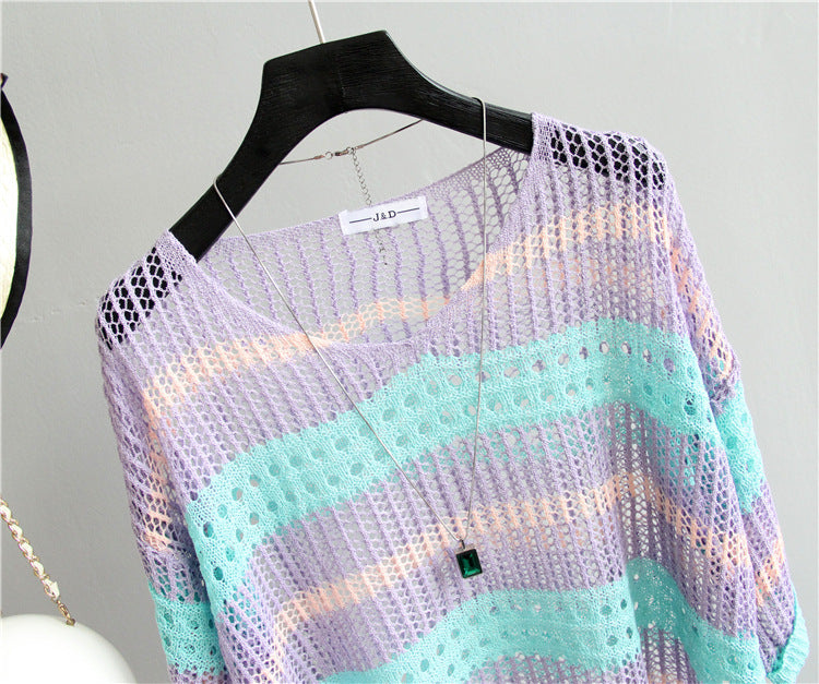 Striped Loose Sweater: Women's Sunscreen Apparel