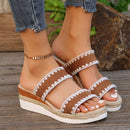 New Woven Wedge Slippers: Ethnic Style Hemp Rope Sandals with Double Straps