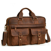 Retro Leather Briefcase - 15.6" Laptop Bag for Men