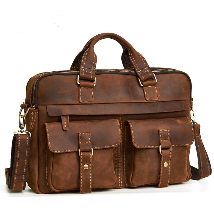 Retro Leather Briefcase - 15.6" Laptop Bag for Men