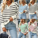 Women's Striped V-Neck Pullover: Casual Color Block Knit for Fall