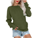 Solid Color Pullover Sweatshirt: Fashionable Loose-Fit with Pocket & Round Neck