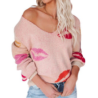 KISS Lips V-Neck Sweater: New Women's Fashion in Cored Yarn