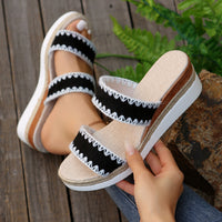 New Woven Wedge Slippers: Ethnic Style Hemp Rope Sandals with Double Straps