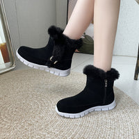 New Women's Snow Boots: Warm Plush Ankle Boots with Buckle and Velvet Lining