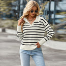 Women's Striped V-Neck Pullover: Casual Color Block Knit for Fall