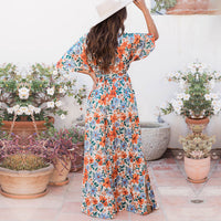 Women's Fashion V-Neck Floral Dress: Elegant Slit Design