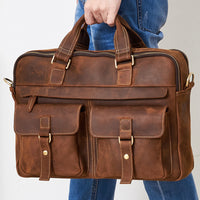 Retro Leather Briefcase - 15.6" Laptop Bag for Men