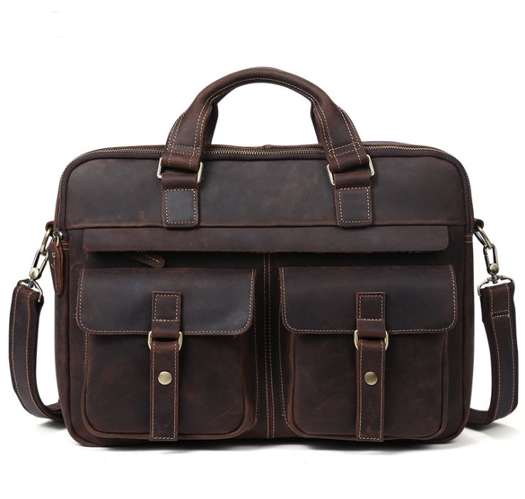 Retro Leather Briefcase - 15.6" Laptop Bag for Men