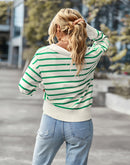 Women's Striped V-Neck Pullover: Casual Color Block Knit for Fall