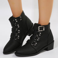 Pointed Toe Ankle Boots: Zippered Knight Boots with Belt Buckle