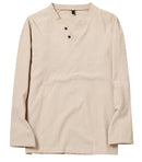 Cotton Linen V-Neck Shirt: Casual, Breathable, Long-Sleeve Beachwear