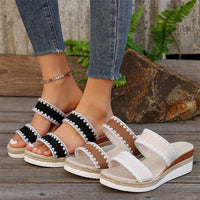 New Woven Wedge Slippers: Ethnic Style Hemp Rope Sandals with Double Straps