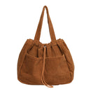 Ins Corduroy Shoulder Bag - Multi-Pocket Drawstring Handbag