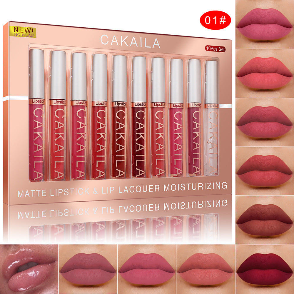 10-Pack Matte Lip Gloss: Waterproof & Nonstick Finish