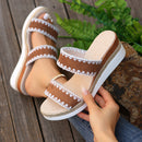 New Woven Wedge Slippers: Ethnic Style Hemp Rope Sandals with Double Straps