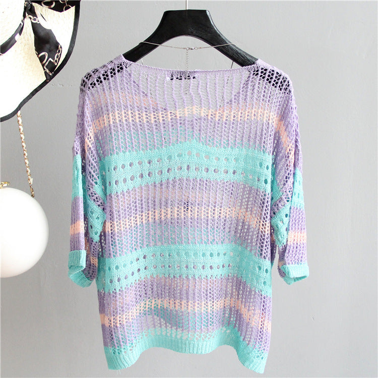 Striped Loose Sweater: Women's Sunscreen Apparel