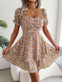 Women's Floral Mini Dress: High-Waist Summer Style with Loose Hem & Short Sleeves