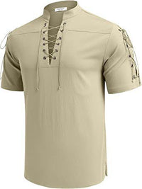 Hippie V-Neck Lace-Up Pirate Shirt - Beach Style