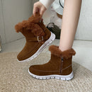 New Women's Snow Boots: Warm Plush Ankle Boots with Buckle and Velvet Lining