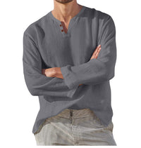 Cotton Linen V-Neck Shirt: Casual, Breathable, Long-Sleeve Beachwear