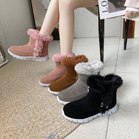 New Women's Snow Boots: Warm Plush Ankle Boots with Buckle and Velvet Lining