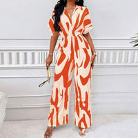 V-Neck Printed Jumpsuit: Loose and Stylish