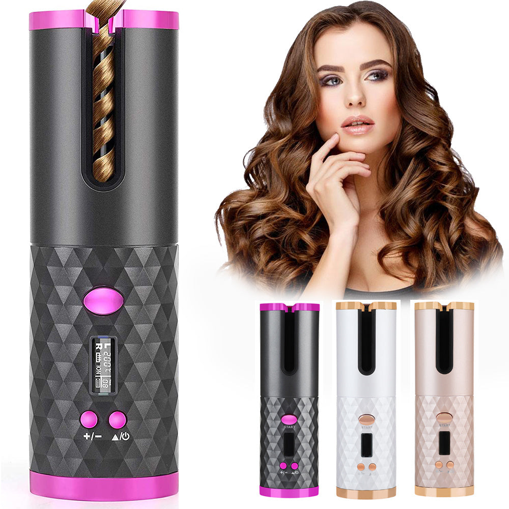 Rechargeable Automatic Hair Curler: Portable,Ceramic Rotating Curling Iron for Women