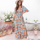 Women's Fashion V-Neck Floral Dress: Elegant Slit Design