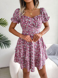 Women's Floral Mini Dress: High-Waist Summer Style with Loose Hem & Short Sleeves