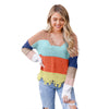 Colorblock V-Neck Sweater: Cotton Asymmetric Pullover with Long Sleeves