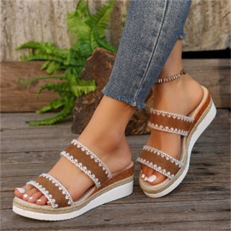 New Woven Wedge Slippers: Ethnic Style Hemp Rope Sandals with Double Straps