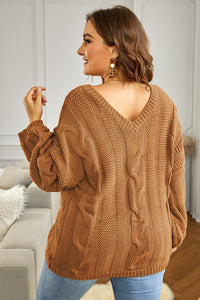 V-Neck Long-Sleeve Knit Sweater: Cozy Loose-Fit Pullover