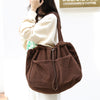 Ins Corduroy Shoulder Bag - Multi-Pocket Drawstring Handbag