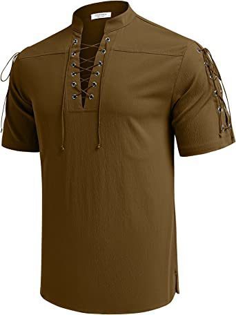 Hippie V-Neck Lace-Up Pirate Shirt - Beach Style