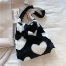 Love Heart Shoulder Bags - Winter Plush Shopping Bags for Women